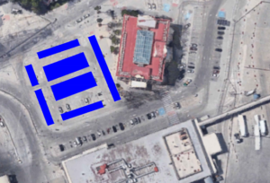 Ubicación de las marquesinas fotovoltaicas en la zona de estacionamiento de A.P.M.